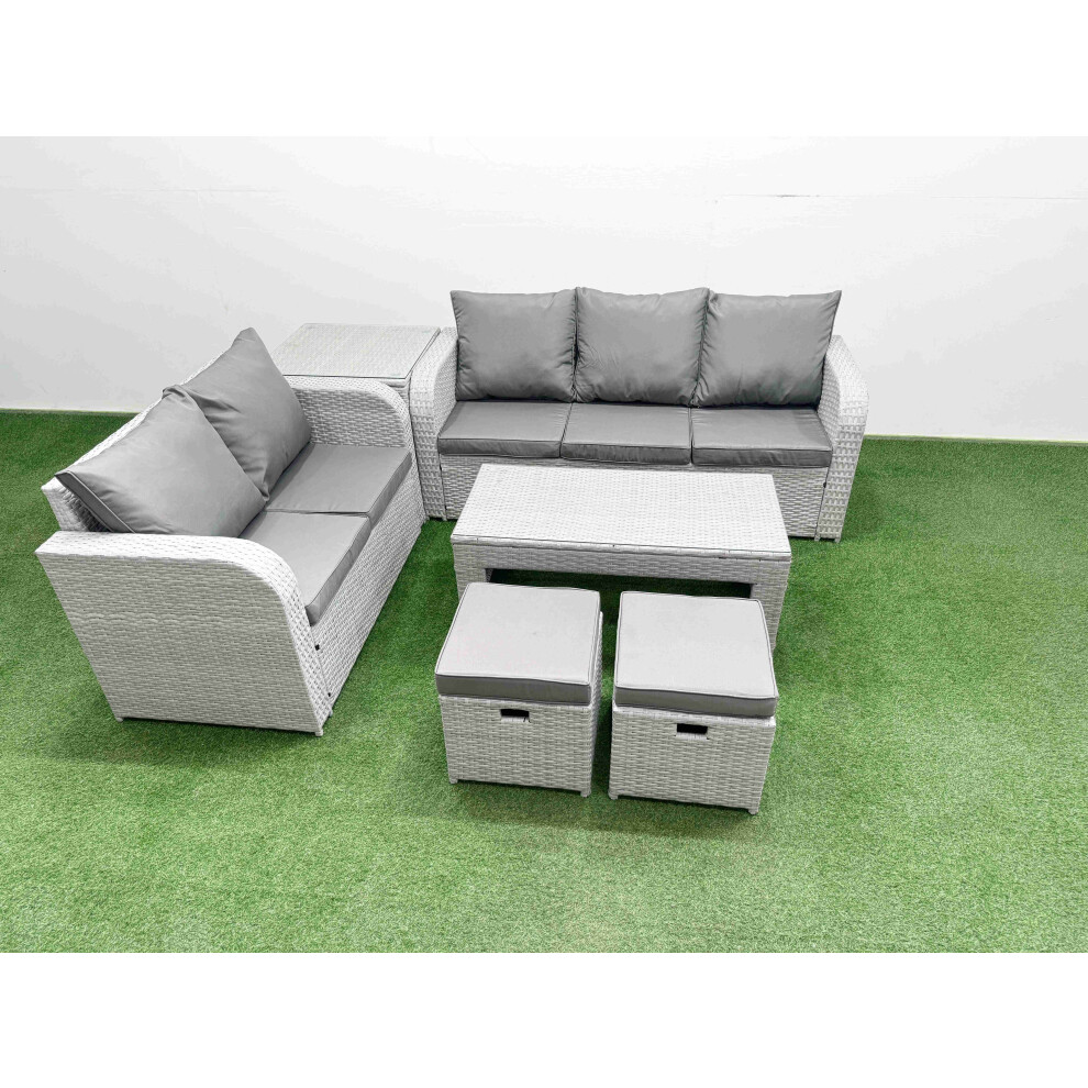 Fimous Unisex Light Grey Seater Pe Rattan Wicker Garden Furniture Patio Conservatory Sofa Set With Oblong Coffee Table 3 Seater Sofa Love Sofa 2 Stools Side Table Size 7 - Image 2