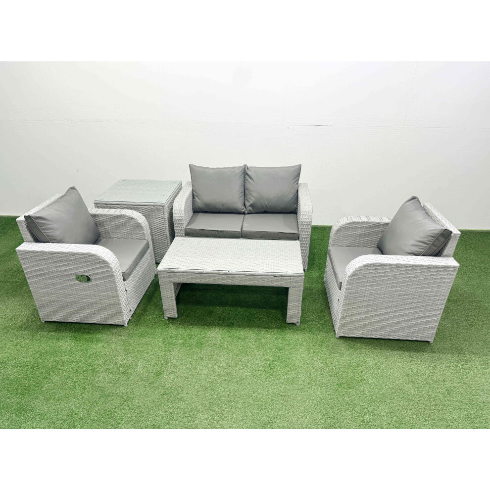 Fimous Light Grey PE Wicker Rattan Garden Furniture Set Sofa Set Reclining Adjustable Chair  4 Seater With Side Table