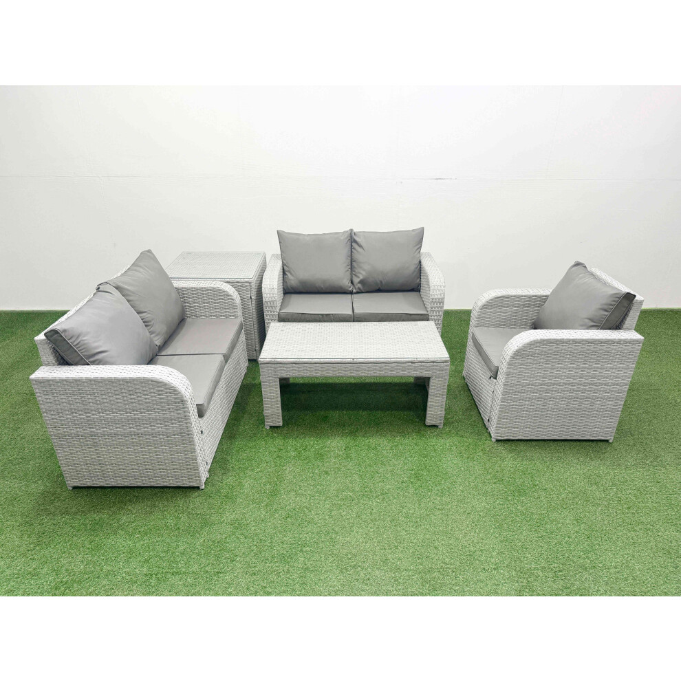 Fimous High Back Poly Rattan Garden Furniture Set with Reclining Chair Loveseat Sofa Indoor Outdoor Patio  Set Side Table