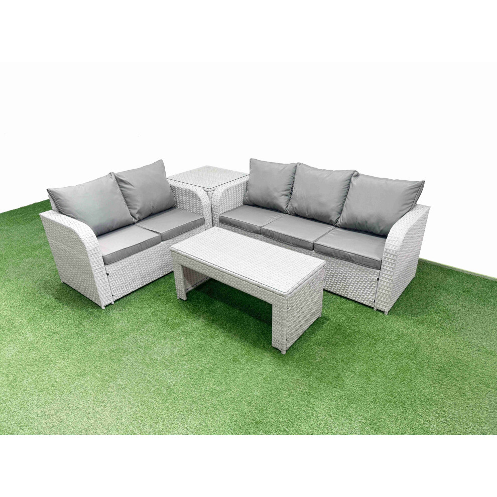 Rackhams Light/Grey/Dark 5 Seater Pe Rattan Wicker Garden Furniture Patio Conservatory Sofa Set With Oblong Coffee Table 3 Seater Sofa Love Sofa Side Table - Image 2