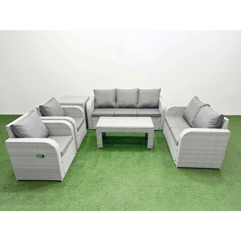 Fimous PE Rattan Garden Furniture Set Adjustable Chair Sofa Double Love Seat 2 Seater Sofa Lounge Set Side Table Light Grey