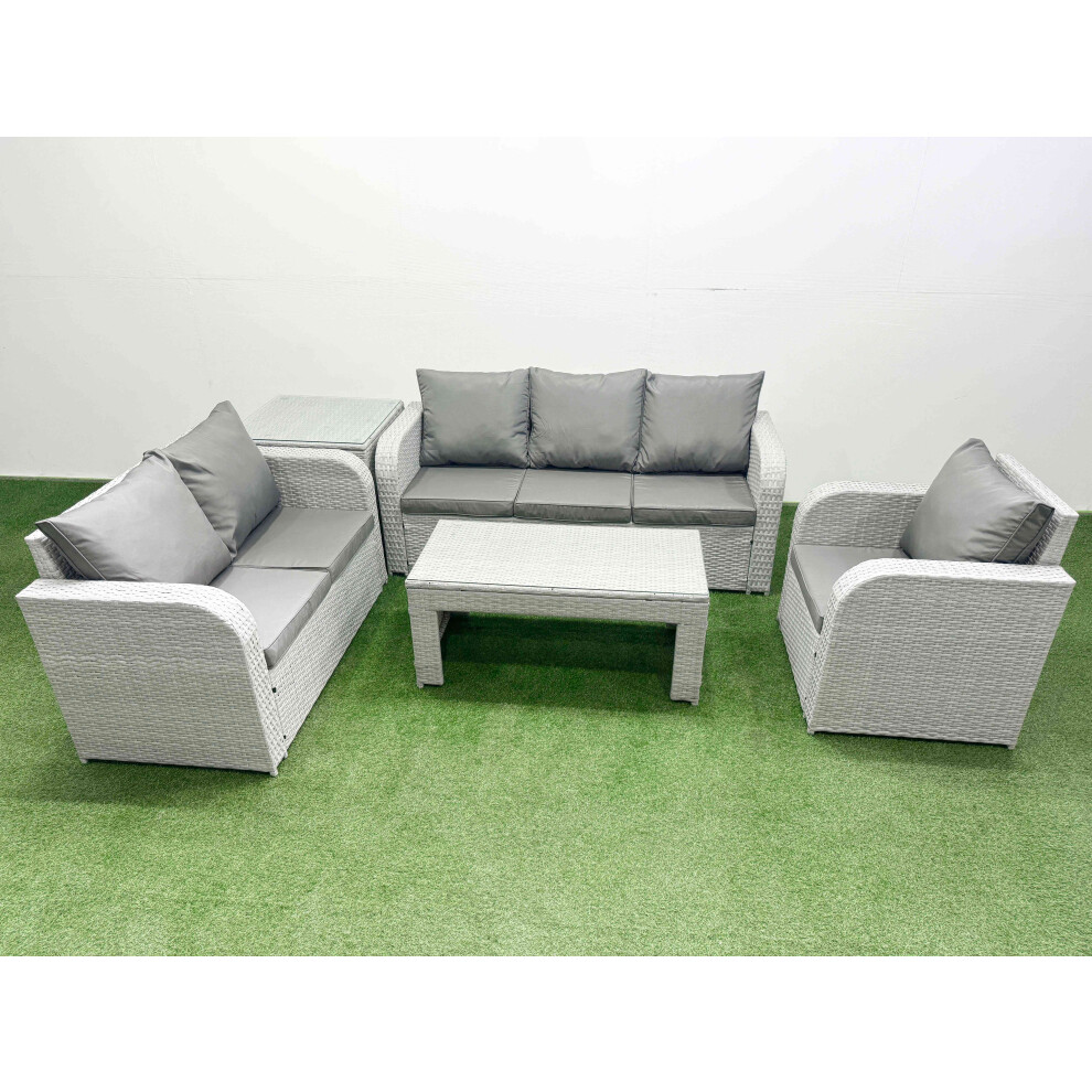 Rackhams Light/Grey 6-Seater Pe Rattan Outdoor Sofa Set | Oblong Coffee Table, Reclining Chair, Loveseat, 3-Seater Sofa, Side Table - Image 2