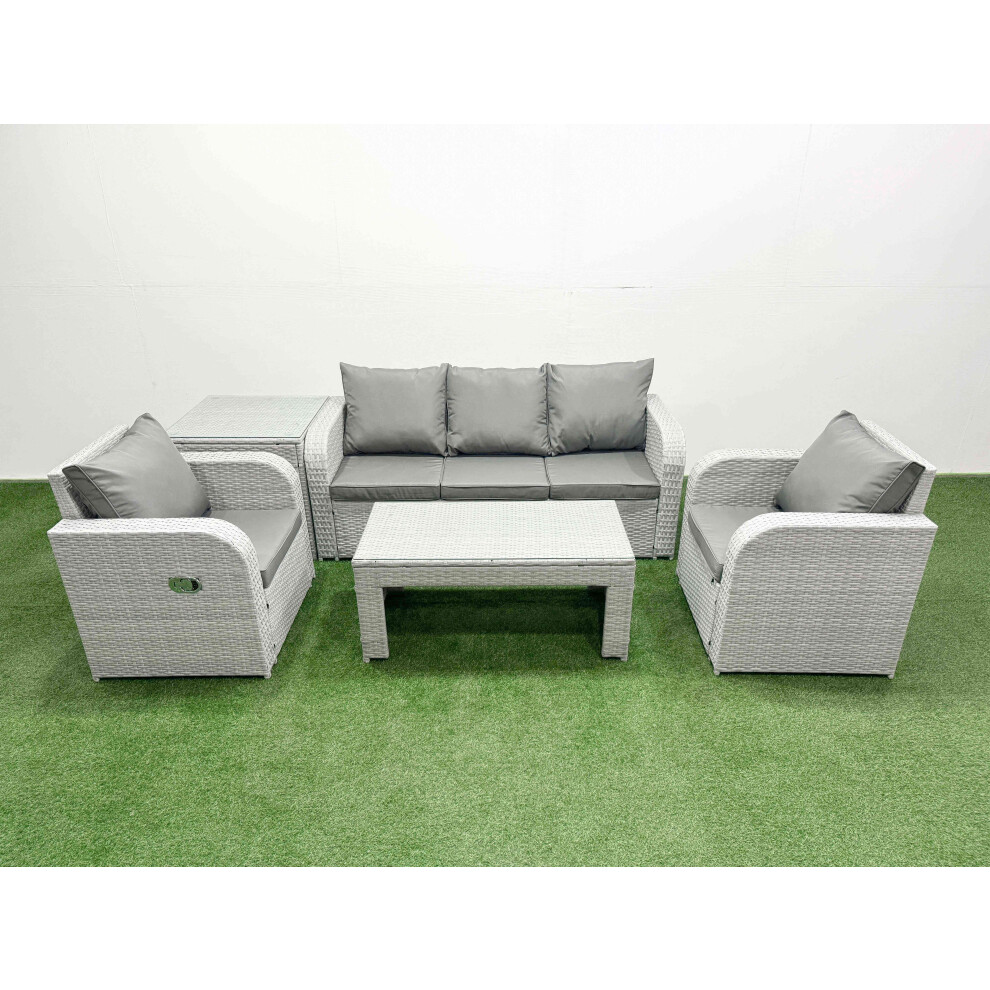 Fimous PE Rattan Garden Furniture Set Reclining Chair Sofa Lounge Sofa Set Side Table Light Grey