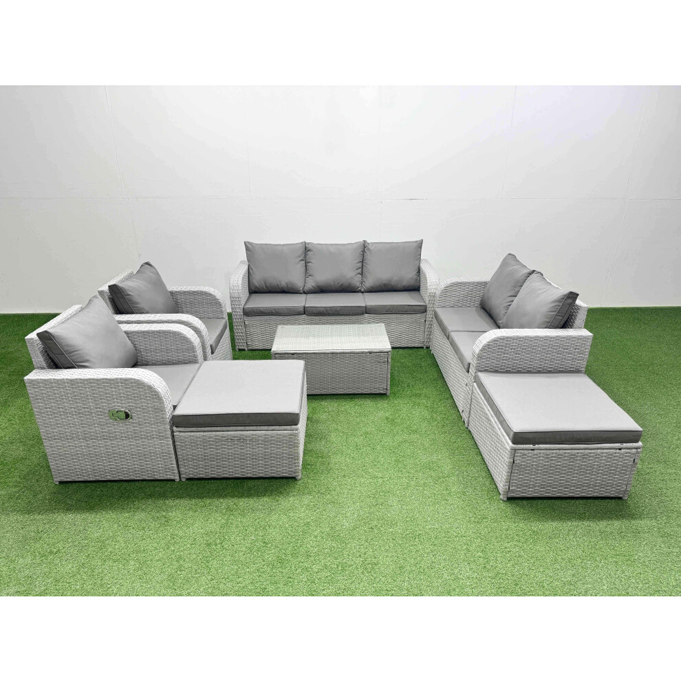 Rackhams Light/Grey Pe Rattan Garden Furniture Set Adjustable Chair Sofa Double Love Seat 2 Seater Sofa Lounge Set Oblong Coffee Table 2 Big Footstool - Image 2