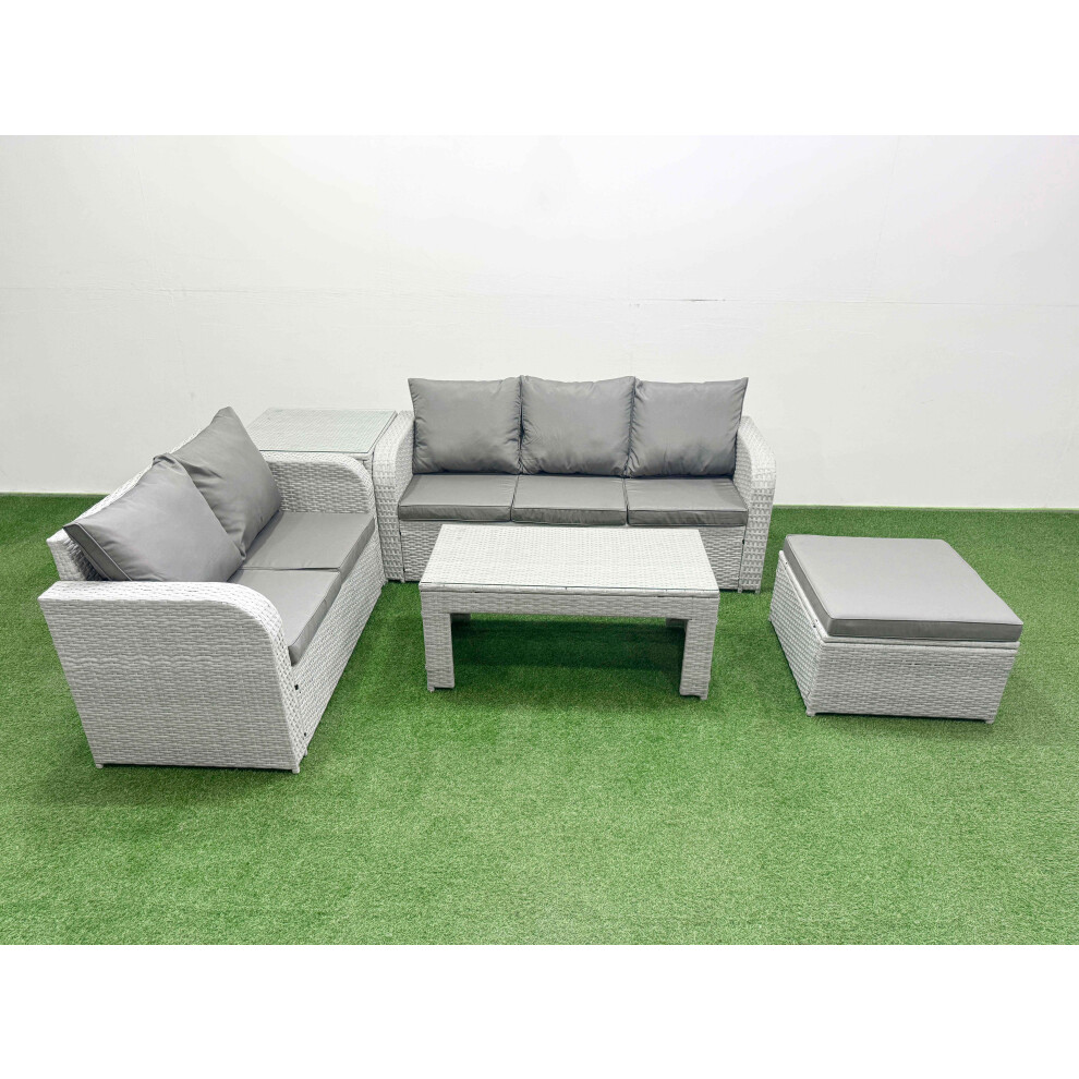 Fimous 6 Seater PE Rattan Wicker Garden Furniture Patio Conservatory Sofa Set with 3 Seater Sofa Love Sofa Big Footstool Side Table