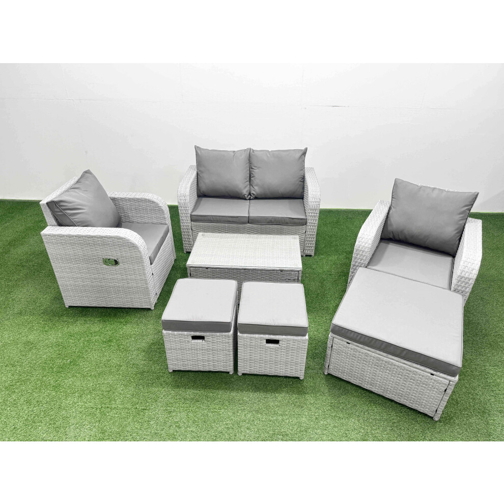 Rackhams Light/Grey Pe Wicker Rattan Garden Furniture Set Sofa Set Reclining Adjustable Chair Rectangular Coffee Table 7 Seater 3 Small Stools - Image 2