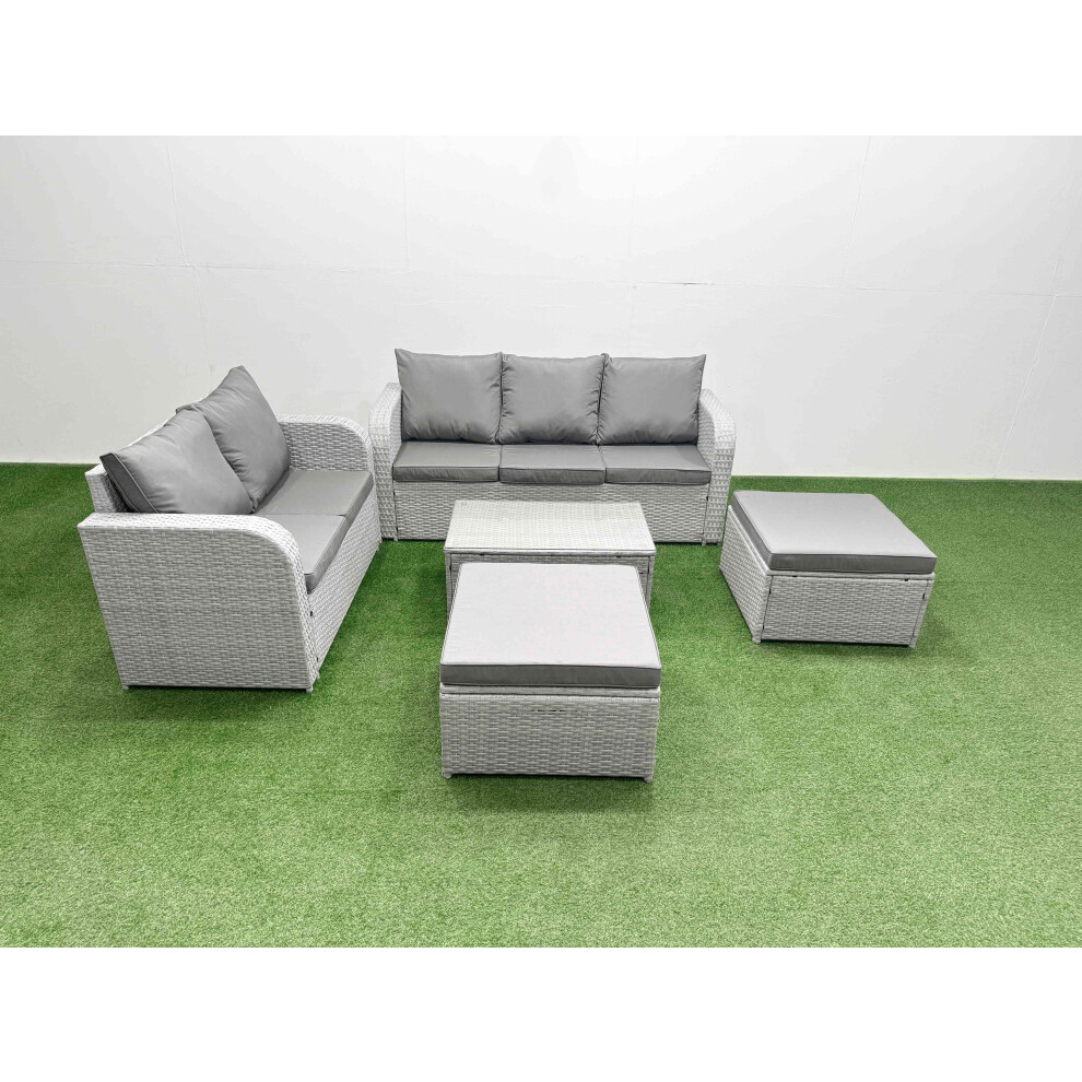 Fimous 7 Seater PE Rattan Wicker Garden Furniture Patio Conservatory Sofa Set with 3 Seater Sofa Love Sofa 2 Big Footstool