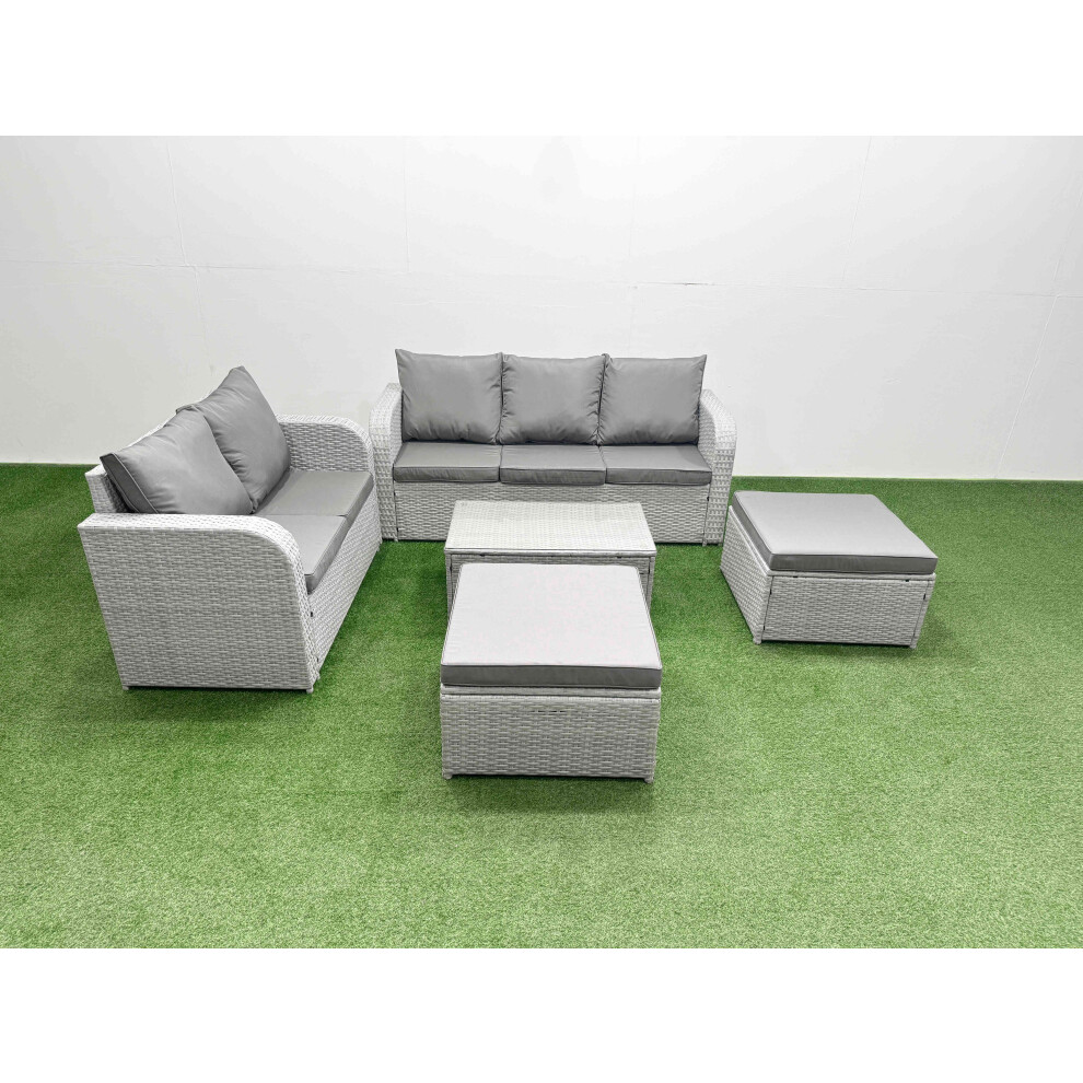 Fimous 7 Seater Pe Rattan Wicker Garden Furniture Patio Conservatory Sofa Set With 3 Seater Sofa Love Sofa 2 Big Footstool Grey