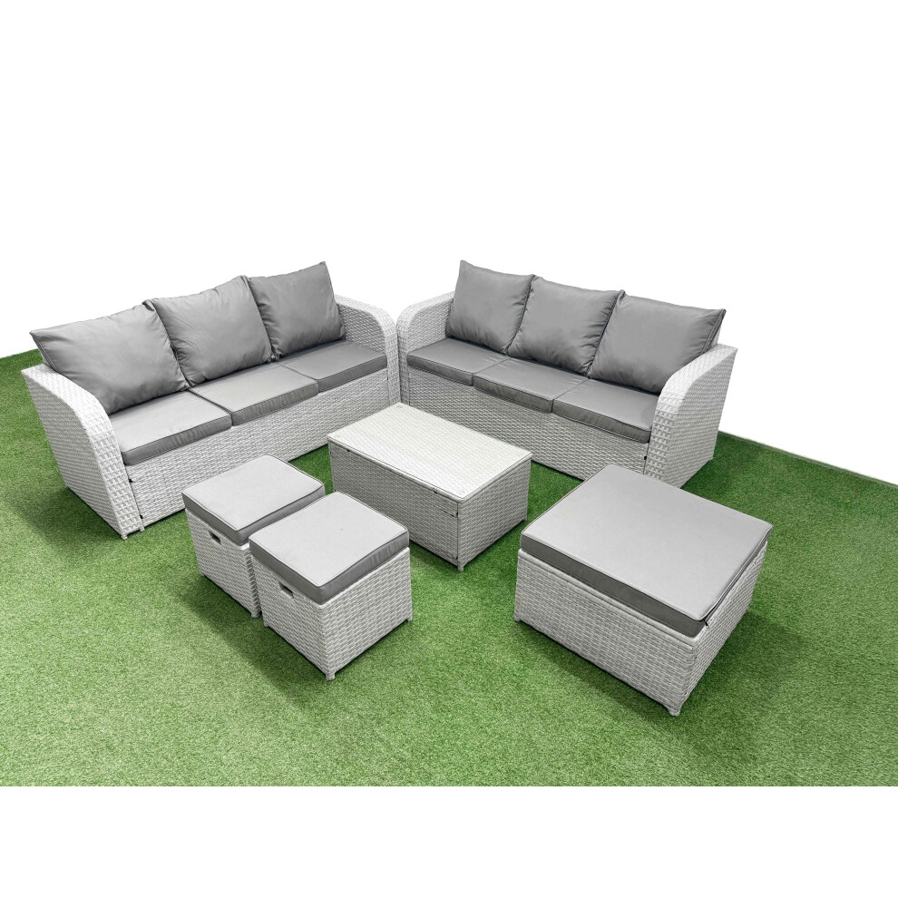 Fimous Outdoor Garden Furniture Sets 9 Seater Wicker Rattan Furniture Sofa Sets With High Back Lounge Sofa 3 Stools Grey