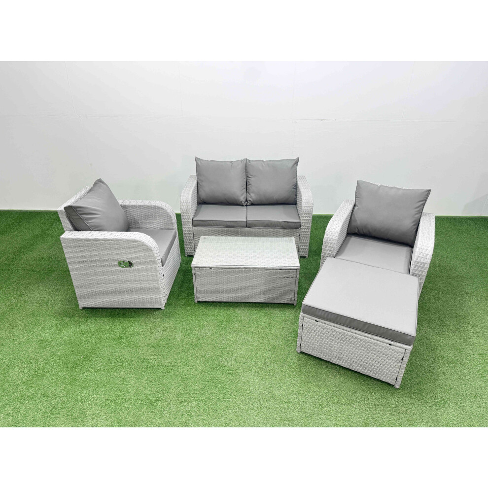 Fimous PE Wicker Rattan Garden Furniture Set Sofa Set Reclining Adjustable Chair Rectangular Coffee Table 5 Seater With Footstool