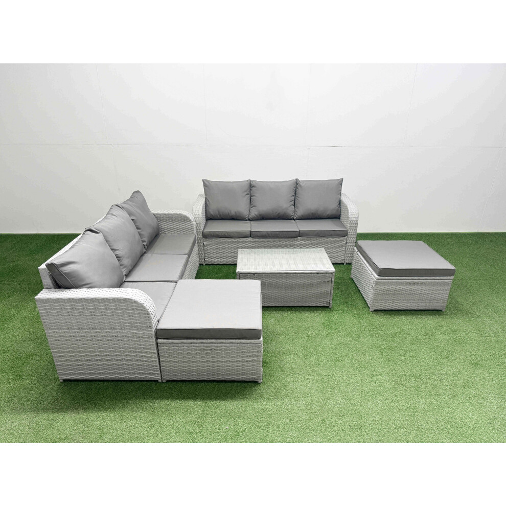 Fimous Unisex Light Grey Outdoor Garden Furniture Sets Seater Wicker Rattan Furniture Sofa Sets W/ Rectangular Coffee Table High Back Lounge Sofa 2 Big Footstool Size 8 - Image 2
