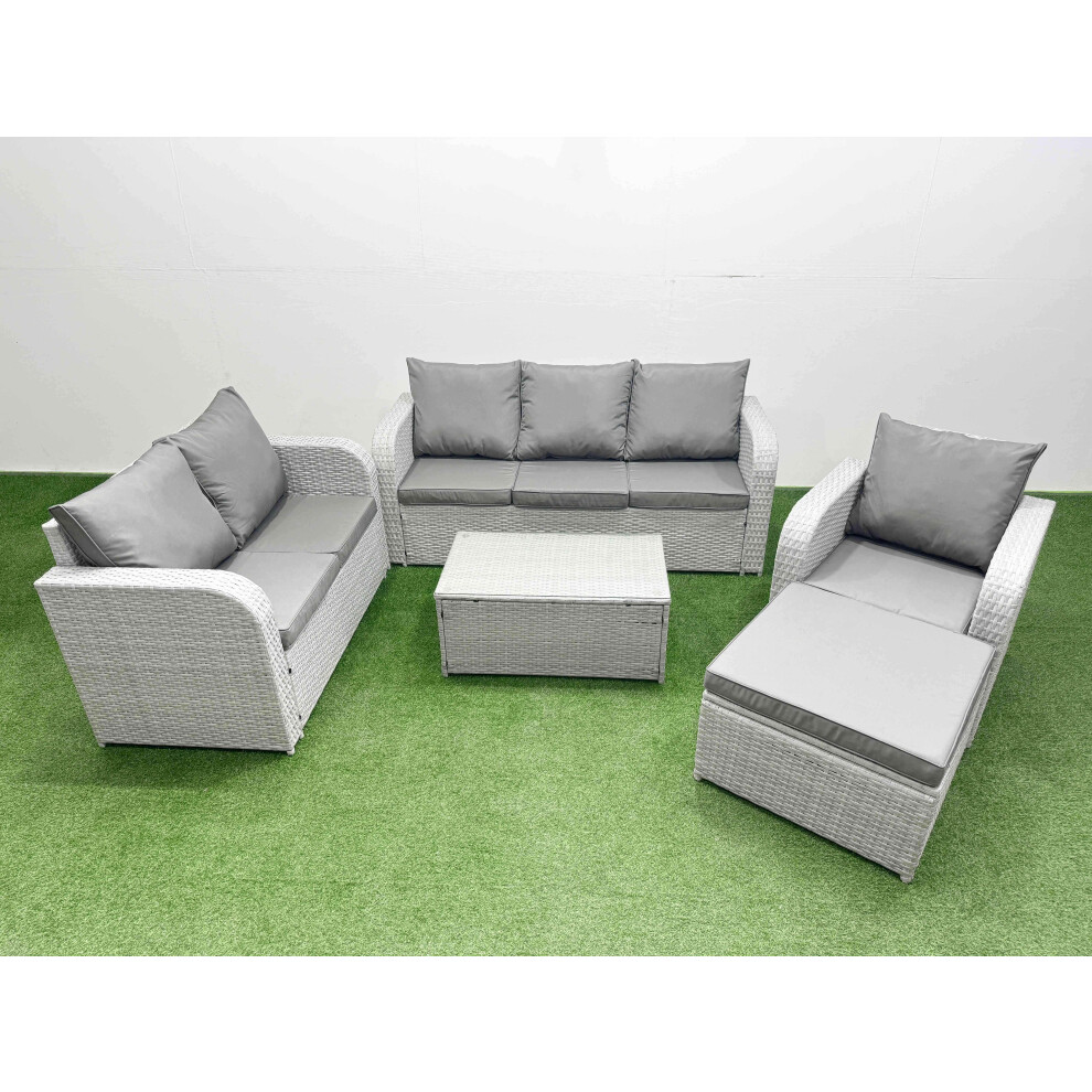 Fimous Patio PE Wicker 7 Seater Outdoor Rattan Furniture Sofa Sets with Rectangular Coffee Table 3 Seater Sofa Big Footstool