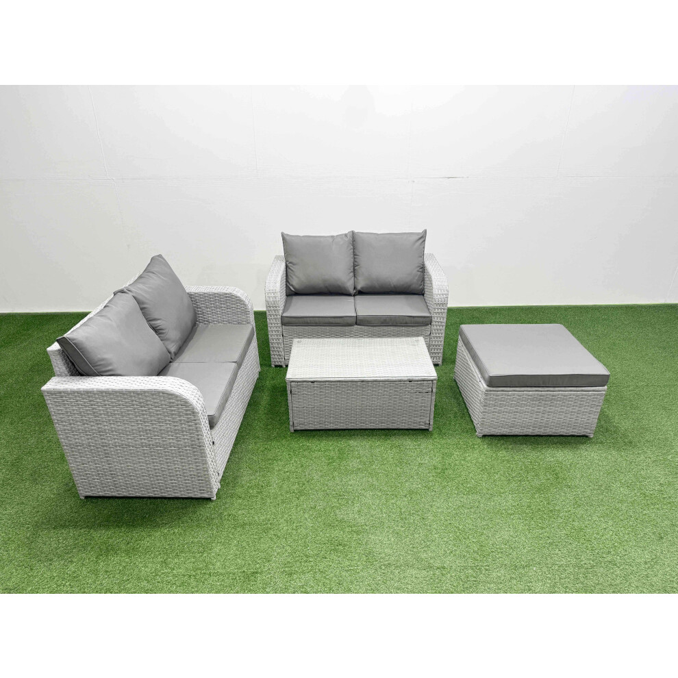 B&Q - 5 Seater Outdoor Love Sofa Set Rattan Garden Furniture Set Rectangular Coffee Table Big Footstool Light Grey - Image 2