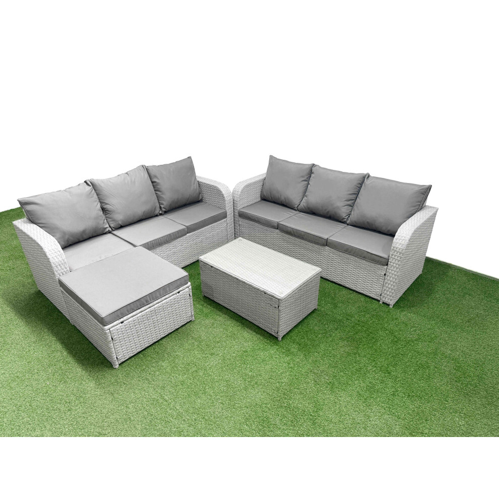 Fimous Outdoor Garden Furniture Sets 7 Seater Wicker Rattan Furniture Sofa Sets With High Back Lounge Sofa Big Footstool Grey
