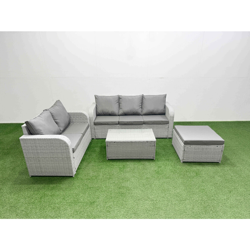 Fimous 6 Seater PE Rattan Wicker Garden Furniture Patio Conservatory Sofa Set with Rectangular Coffee Table 3 Seater Sofa Love Sofa Big Footstool