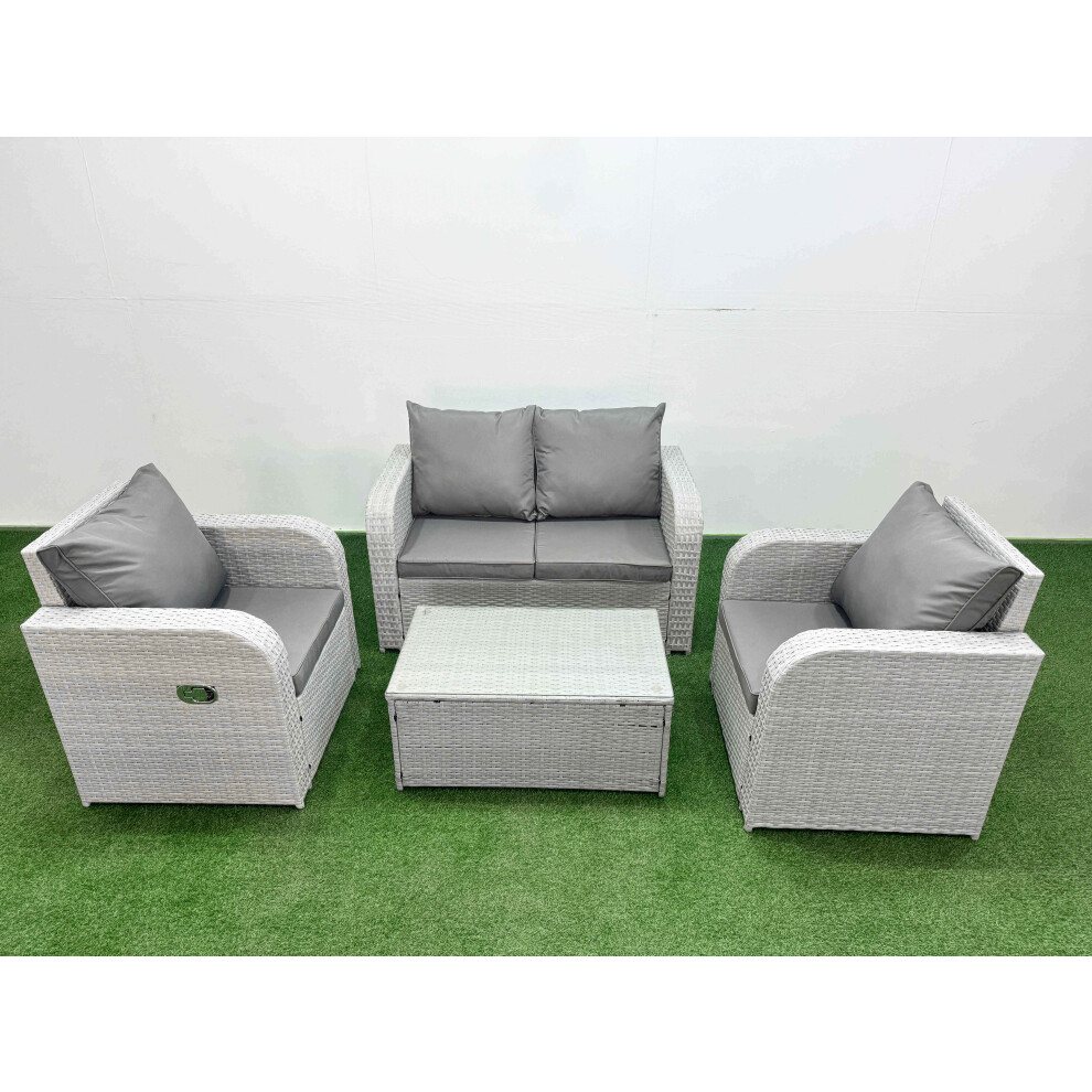 Fimous Pe Wicker Rattan Garden Furniture Set Sofa Set Reclining Adjustable Chair Rectangular Coffee Table 4 Seater