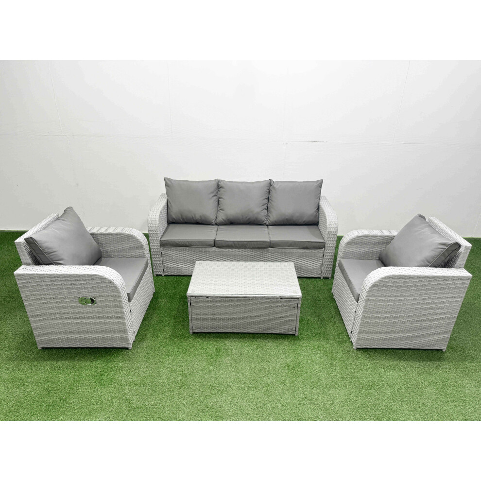 Fimous PE Rattan Garden Furniture Set Reclining Chair Sofa Lounge Sofa Set Oblong Coffee Table Light Grey