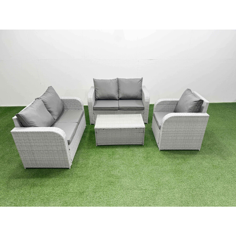 Fimous High Back Poly Rattan Garden Furniture Set with Rectangular Coffee Table Indoor Outdoor Patio  Set Light Grey