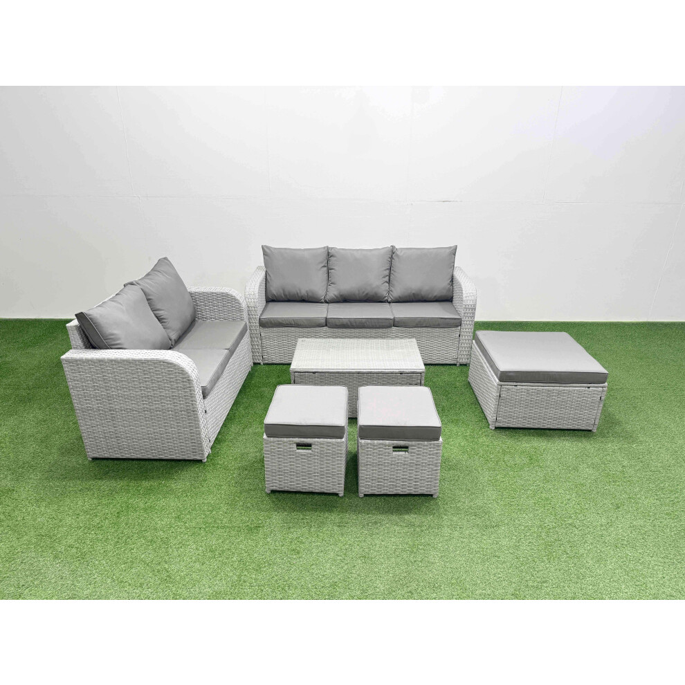 Fimous 8 Seater PE Rattan Wicker Garden Furniture Patio Conservatory Sofa Set with Rectangular Coffee Table 3 Seater Sofa Love Sofa 3 Stool