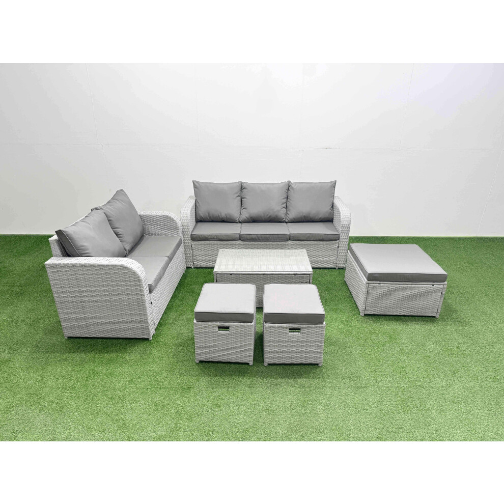 Fimous Unisex Light Grey Seater Pe Rattan Wicker Garden Furniture Patio Conservatory Sofa Set With Rectangular Coffee Table 3 Seater Sofa Love Sofa 3 Stool Size 8 - Image 2