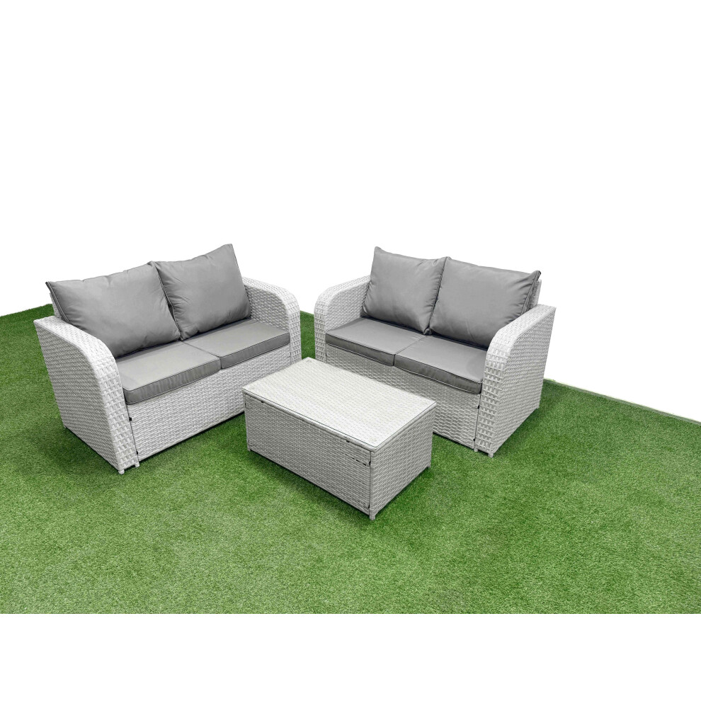 Fimous 4 Seater Outdoor Love Sofa Set Rattan Garden Furniture Set with Rectangular Coffee Table Light Grey