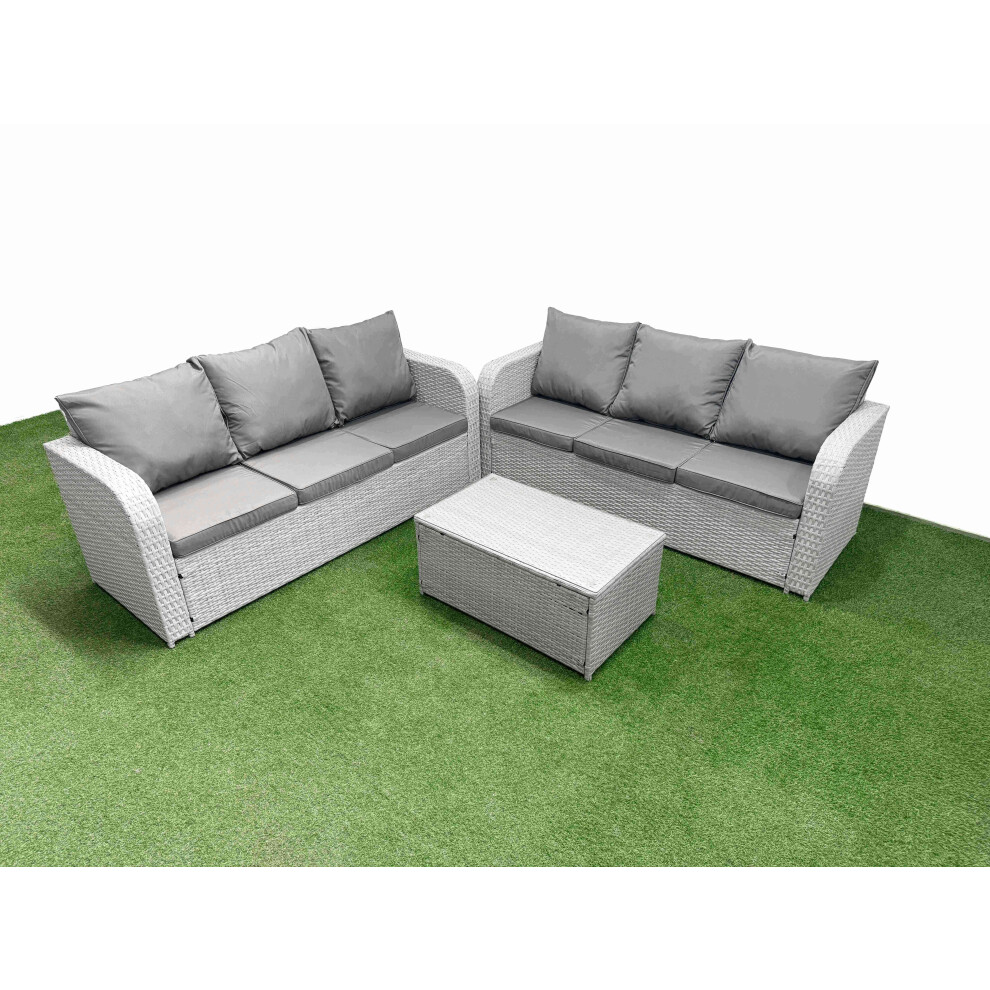 Fimous Outdoor Garden Furniture Sets 6 Seater Wicker Rattan Furniture Sofa Sets With Rectangular Coffee Table High Back Lounge Sofa Grey