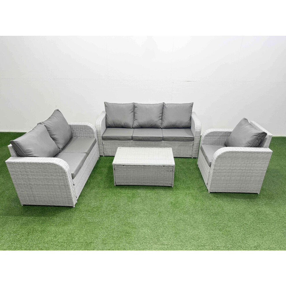 Fimous Patio PE Wicker 6 Seater Outdoor Rattan Furniture Sofa Sets with Rectangular Coffee Table 3 Seater Sofa