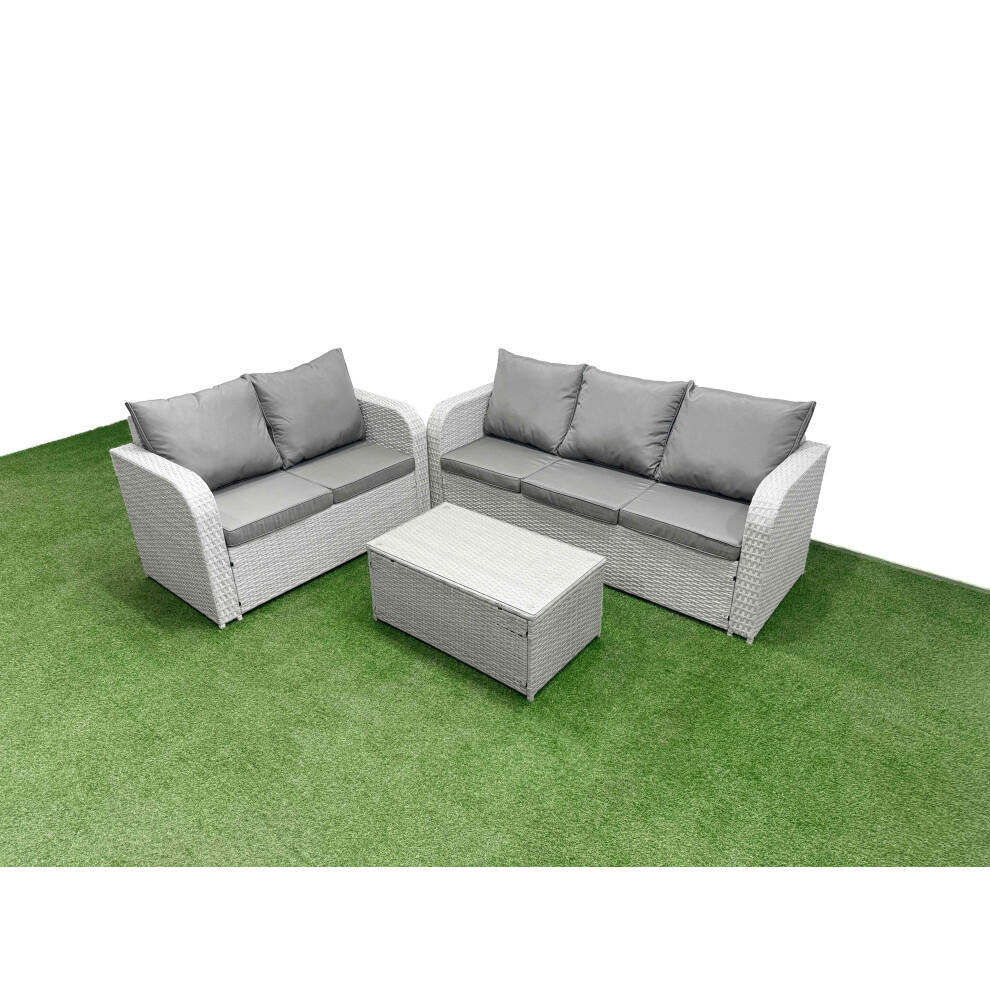 Fimous 5 Seater PE Rattan Wicker Garden Furniture Patio Conservatory Sofa Set with Rectangular Coffee Table 3 Seater Sofa Love Sofa