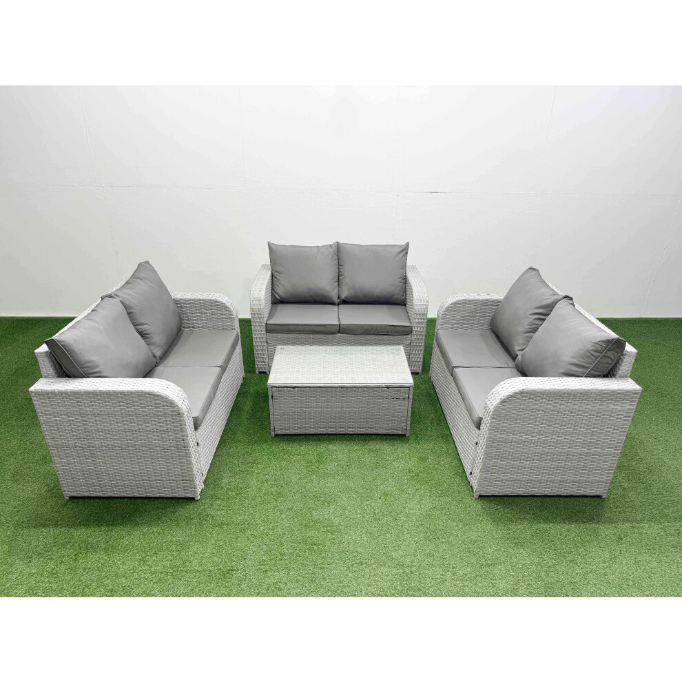 Fimous  6 Seater PE Wicker Rattan Furniture Sofa Sets with Rectangular Coffee Table 2 Seater Love Sofa Light Grey