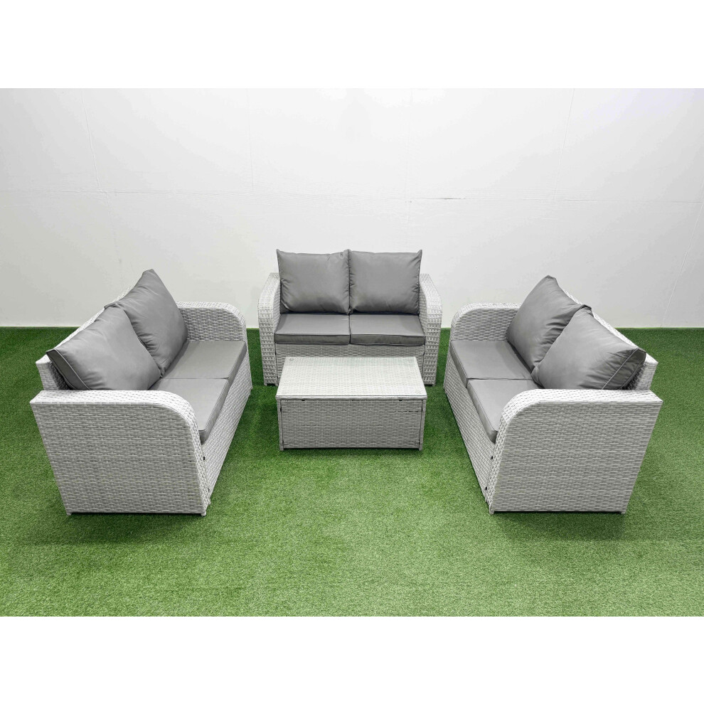 Fimous 6 Seater Pe Wicker Rattan Furniture Sofa Sets With Rectangular Coffee Table 2 Seater Love Sofa Light Grey