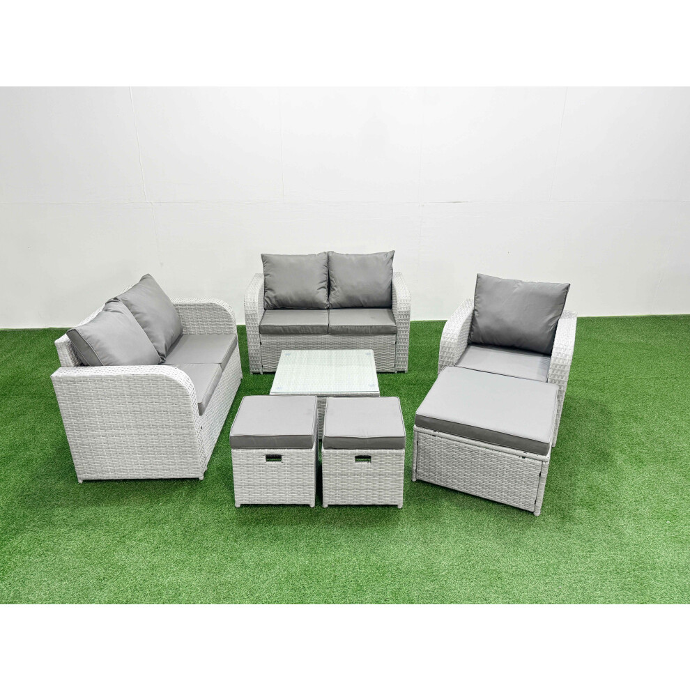 Fimous High Back Poly Rattan Garden Furniture Set with Reclining Chair Loveseat Sofa Indoor Outdoor Patio  Set 3 Stools