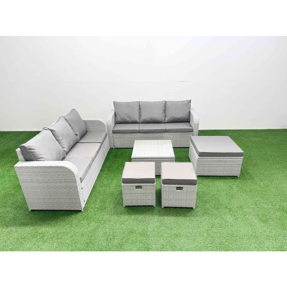Fimous Outdoor Garden Furniture Sets 9 Seater Wicker Rattan Furniture Sofa Sets With High Back Lounge Sofa 3 Stools Grey