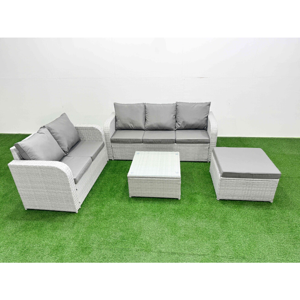 Fimous 6 Seater PE Rattan Wicker Garden Furniture Patio Conservatory Sofa Set with 3 Seater Sofa Love Sofa Big Footstool