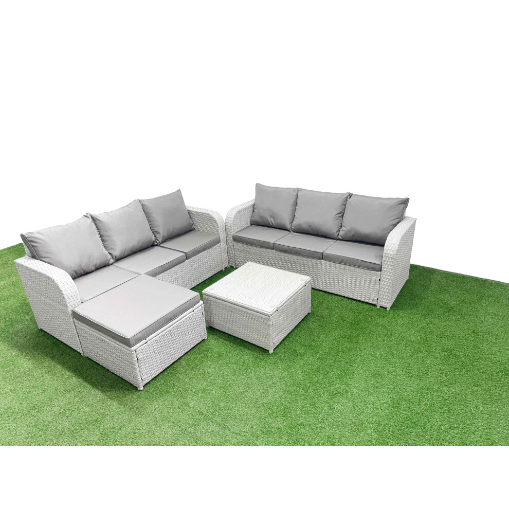 Fimous Outdoor Garden Furniture Sets 7 Seater Wicker Rattan Furniture Sofa Sets With High Back Lounge Sofa Big Footstool Grey
