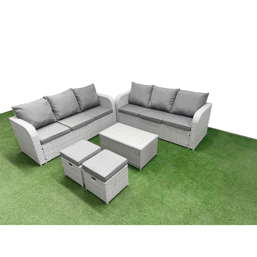 Fimous Outdoor Garden Furniture Sets 8 Seater Wicker Rattan Furniture Sofa Sets With High Back Lounge Sofa Stools Light Grey