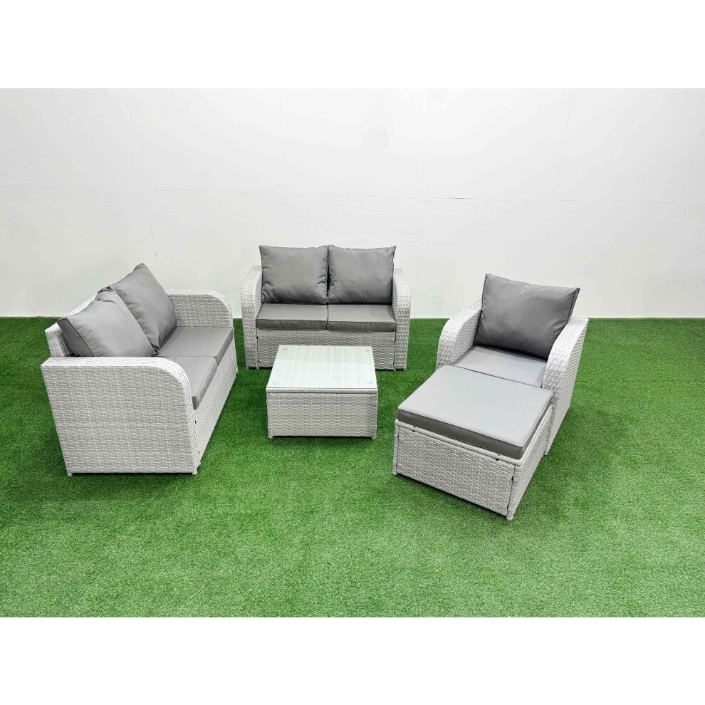 Fimous High Back Poly Rattan Garden Furniture Set with Reclining Chair Loveseat Sofa Indoor Outdoor Patio  Set Big Stool