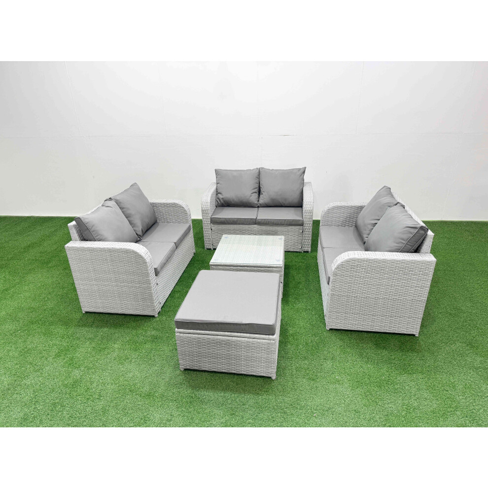 Fimous  7 Seater PE Wicker Rattan Furniture Sofa Sets with Square Coffee Table 2 Seater Love Sofa Big Footstool Light Grey