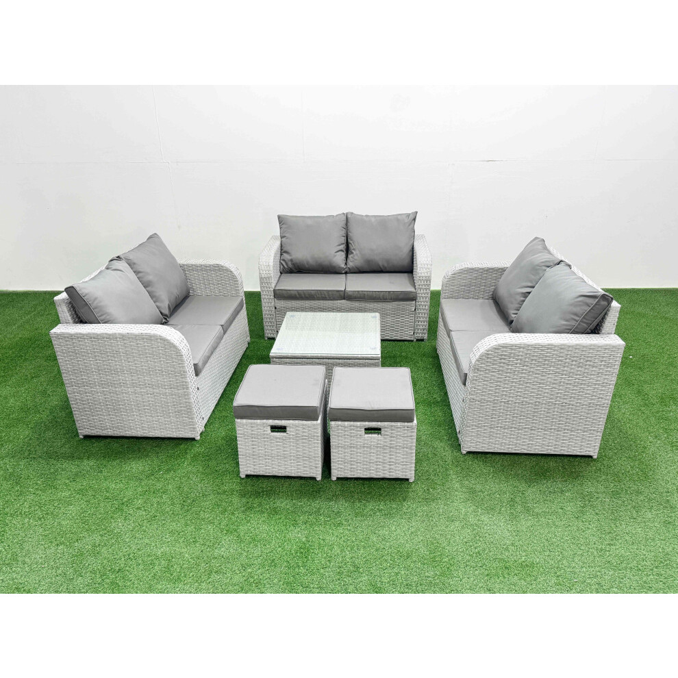 Fimous Unisex Light Grey Seater Pe Wicker Rattan Furniture Sofa Sets With Square Coffee Table 2 Seater Love Sofa 2 Stool Size 8 - Image 2