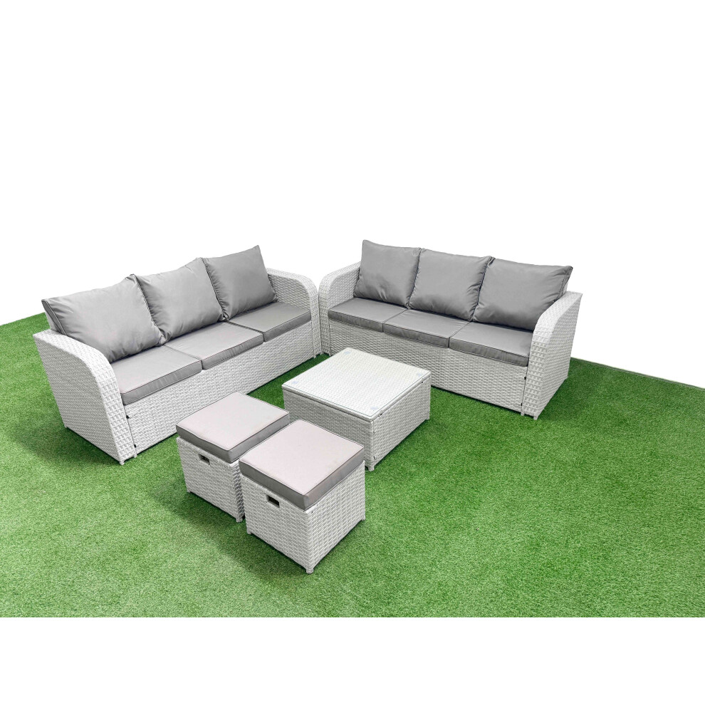 Fimous Outdoor Garden Furniture Sets 8 Seater Wicker Rattan Furniture Sofa Sets With High Back Lounge Sofa Stools Grey