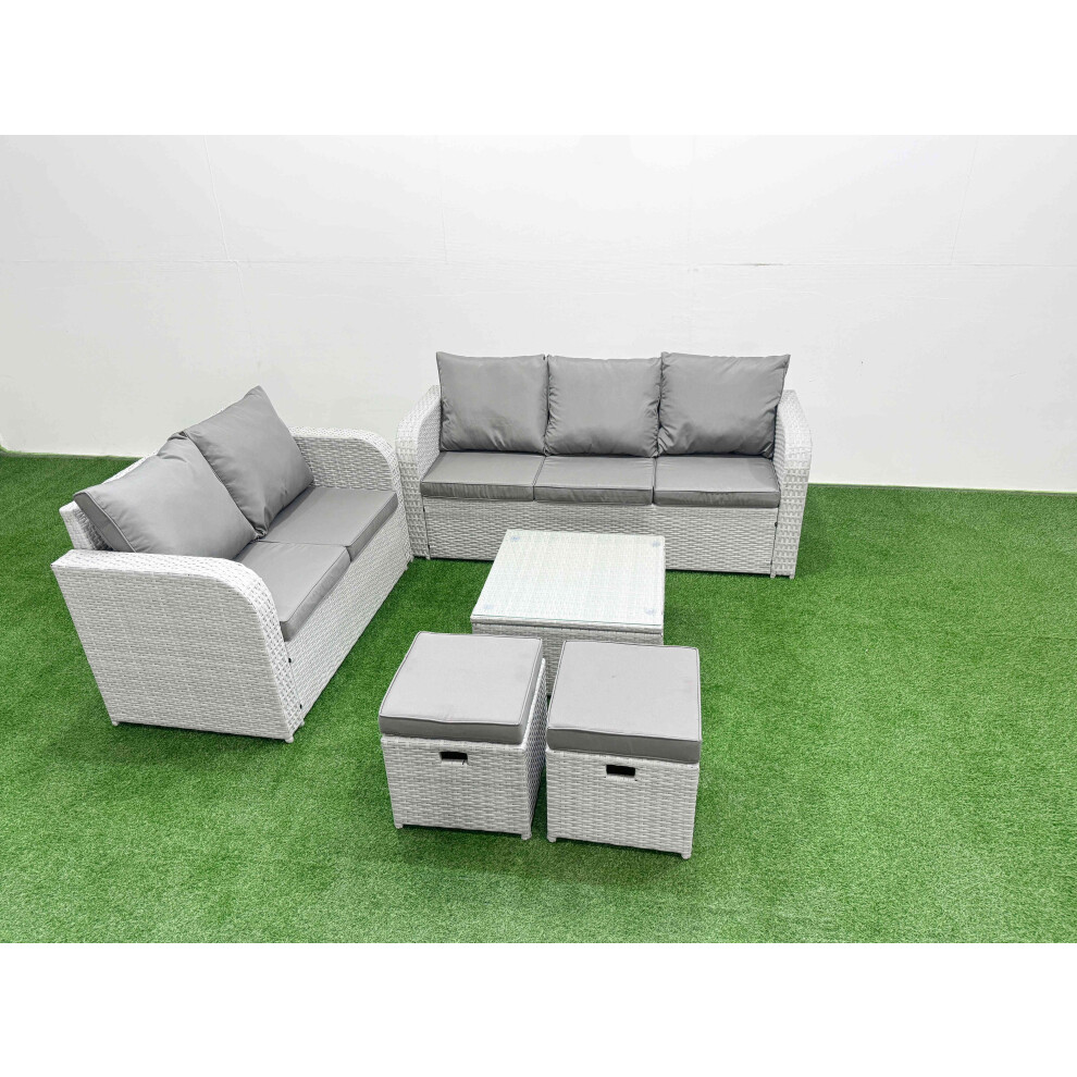 Fimous 7 Seater PE Rattan Wicker Garden Furniture Patio Conservatory Sofa Set with 3 Seater Sofa Love Sofa 2 Stools