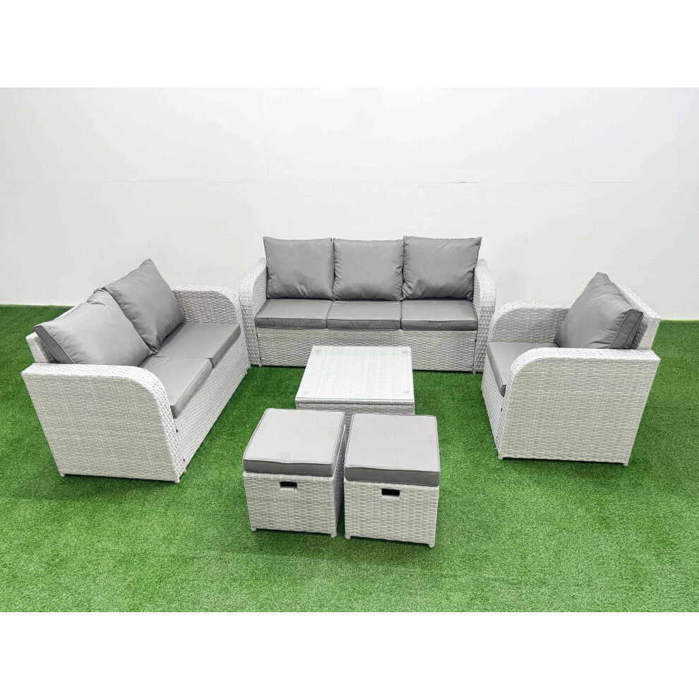 Fimous Patio Pe Wicker 8 Seater Outdoor Rattan Furniture Sofa Sets With Reclining Chair Loveseat Sofa Stool Light Grey
