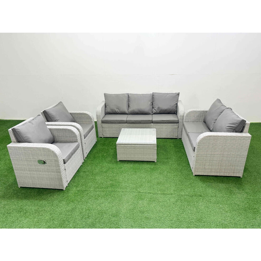 B&Q - Pe Rattan Garden Furniture Set Adjustable Chair Double Love Seat 2 Seater Sofa Lounge Set Square Coffee Table Light Grey - Image 2