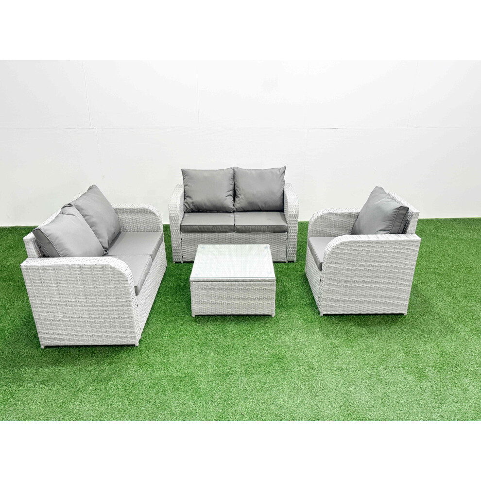 Fimous High Back Poly Rattan Garden Furniture Set with Reclining Chair Loveseat Sofa Indoor Outdoor Patio  Set Light Grey