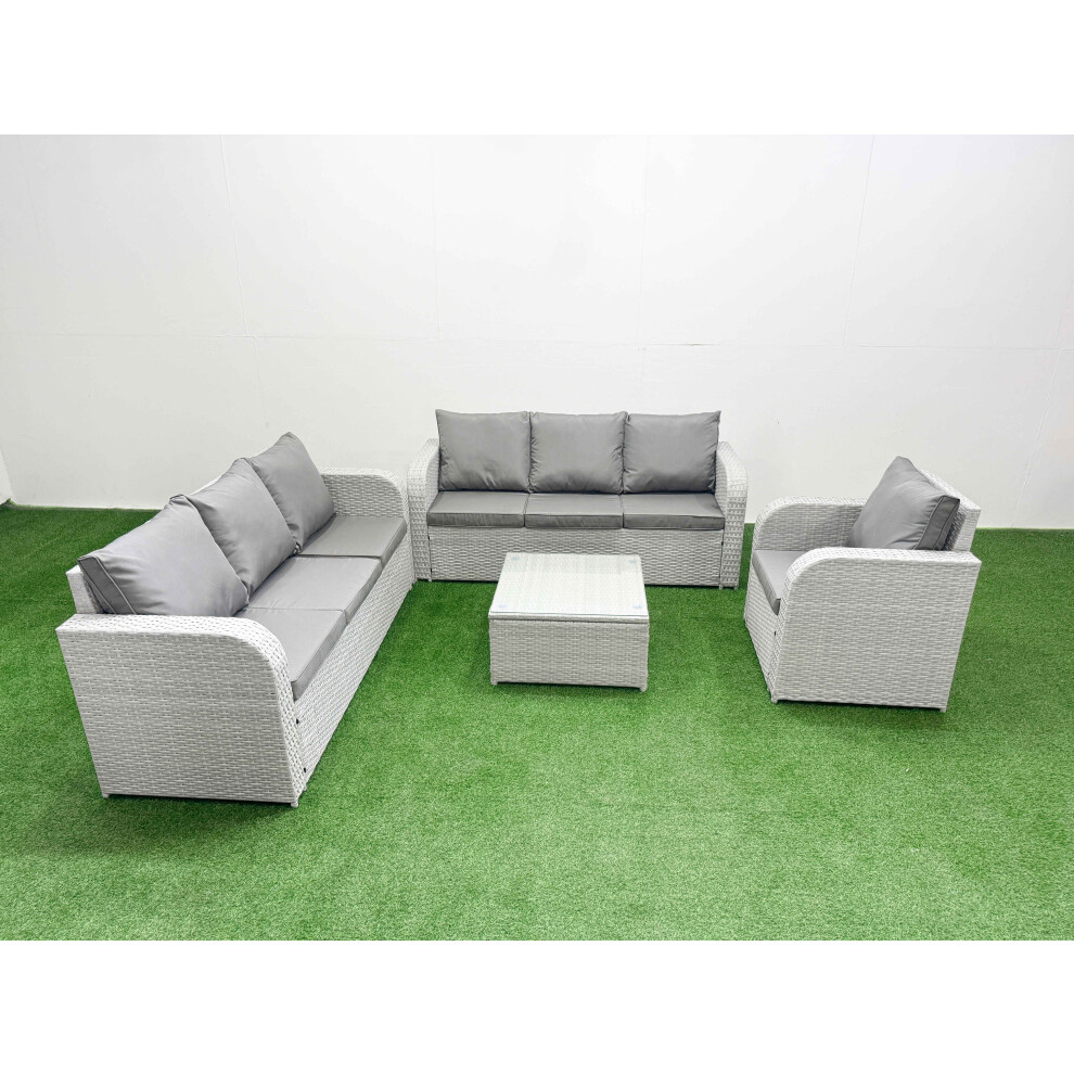 Fimous 7 Seater Poly Rattan Outdoor Garden Furniture Square Coffee Table Sofa Set Patio Reclining Chair Light Grey