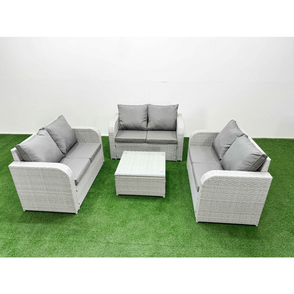 Fimous  6 Seater PE Wicker Rattan Furniture Sofa Sets with Square Coffee Table 2 Seater Love Sofa Light Grey