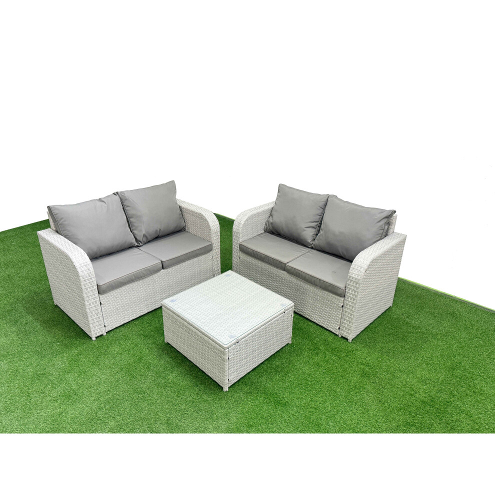 Fimous 4 Seater Outdoor Love Sofa Set Rattan Garden Furniture Set With Square Coffee Table Light Grey