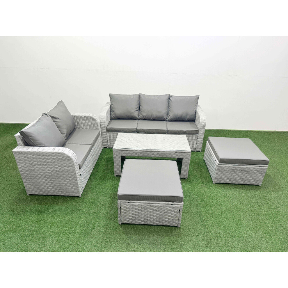 Fimous 7 Seater PE Rattan Wicker Garden Furniture Patio Conservatory Sofa Set with 3 Seater Sofa Love Sofa 2 Big Footstool