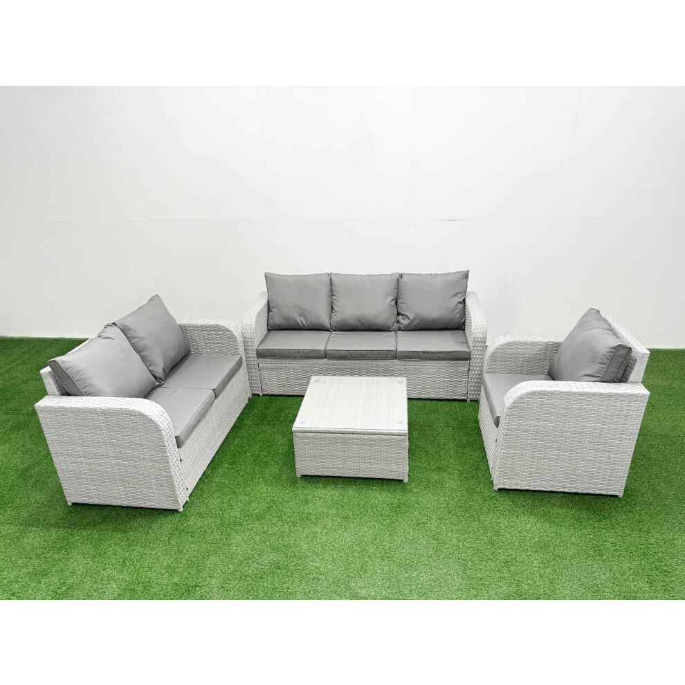 Fimous Patio PE Wicker 6 Seater Outdoor Rattan Furniture Sofa Sets with Reclining Chair Loveseat Sofa Light Grey