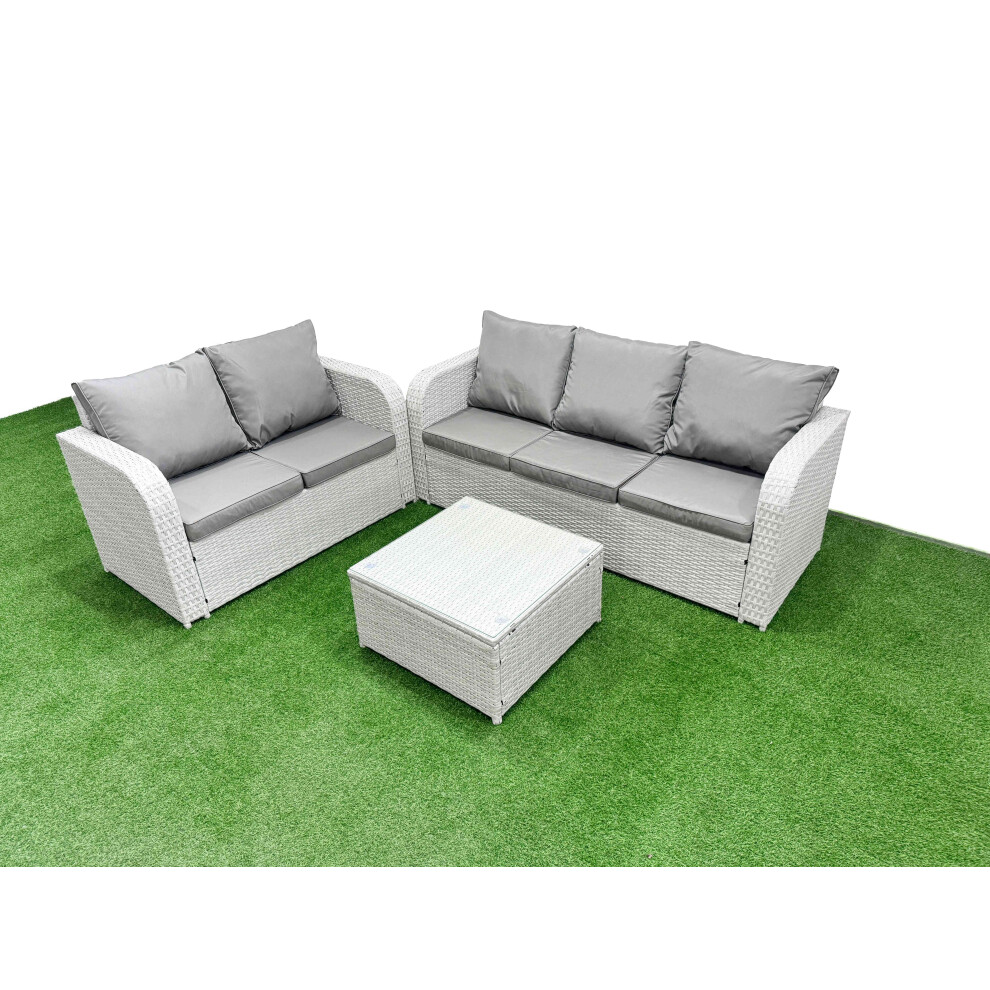 Fimous 5 Seater PE Rattan Wicker Garden Furniture Patio Conservatory Sofa Set with Square Coffee Table 3 Seater Sofa Love Sofa