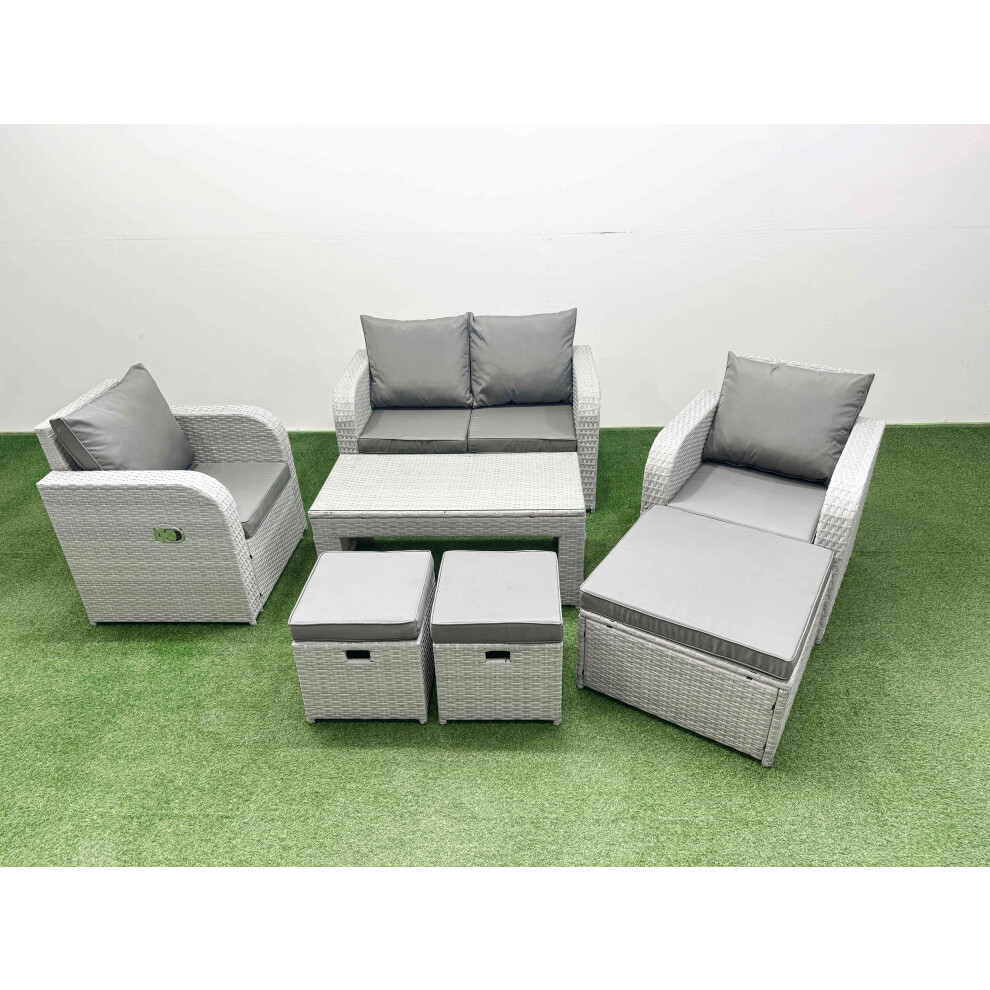 Fimous Light Grey PE Wicker Rattan Garden Furniture Set Sofa Set Reclining Adjustable Chair  7 Seater 3  Stools